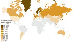 World Map of the Religiously Unaffiliated Population