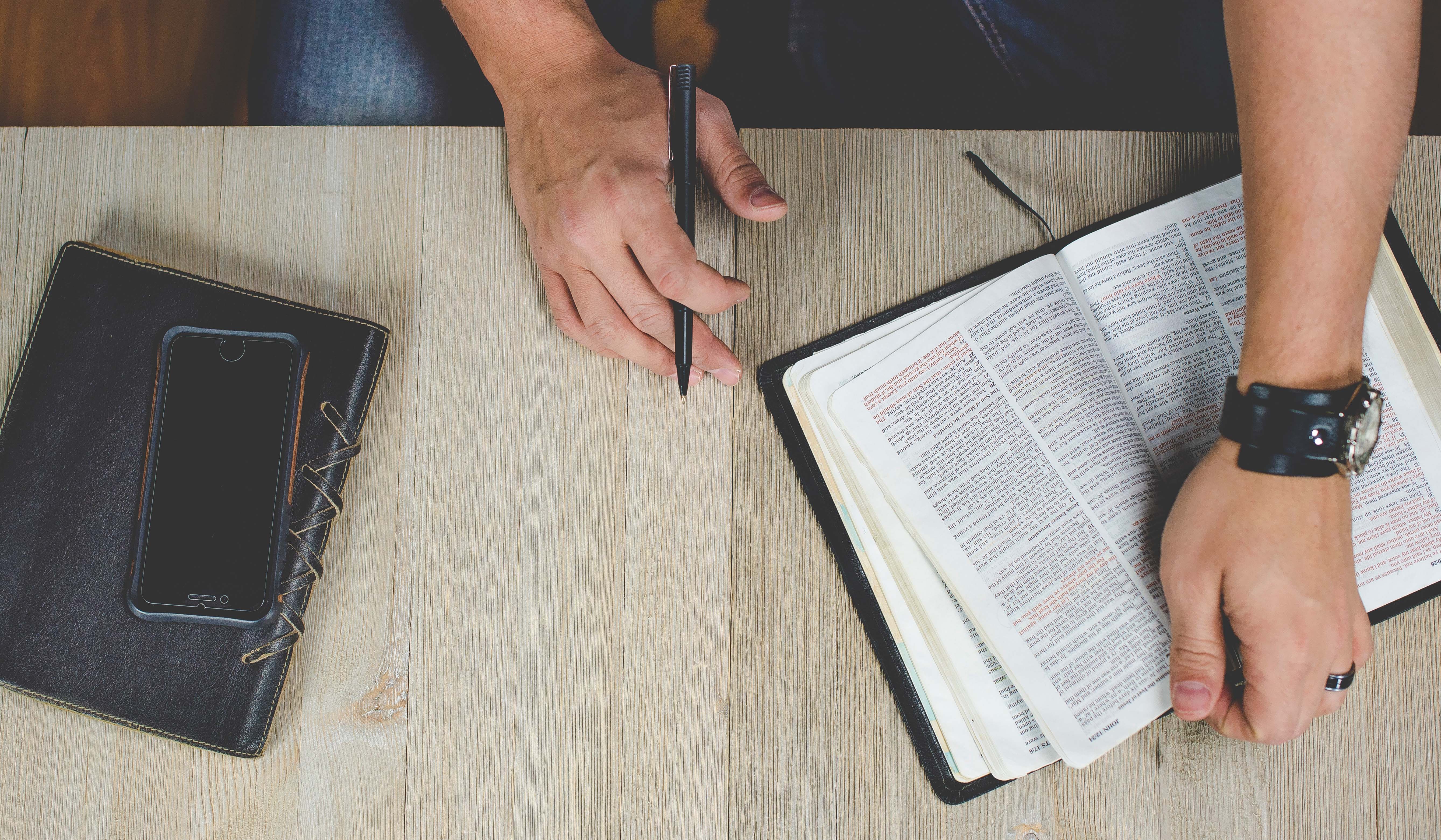 Desk with Bible and notebook