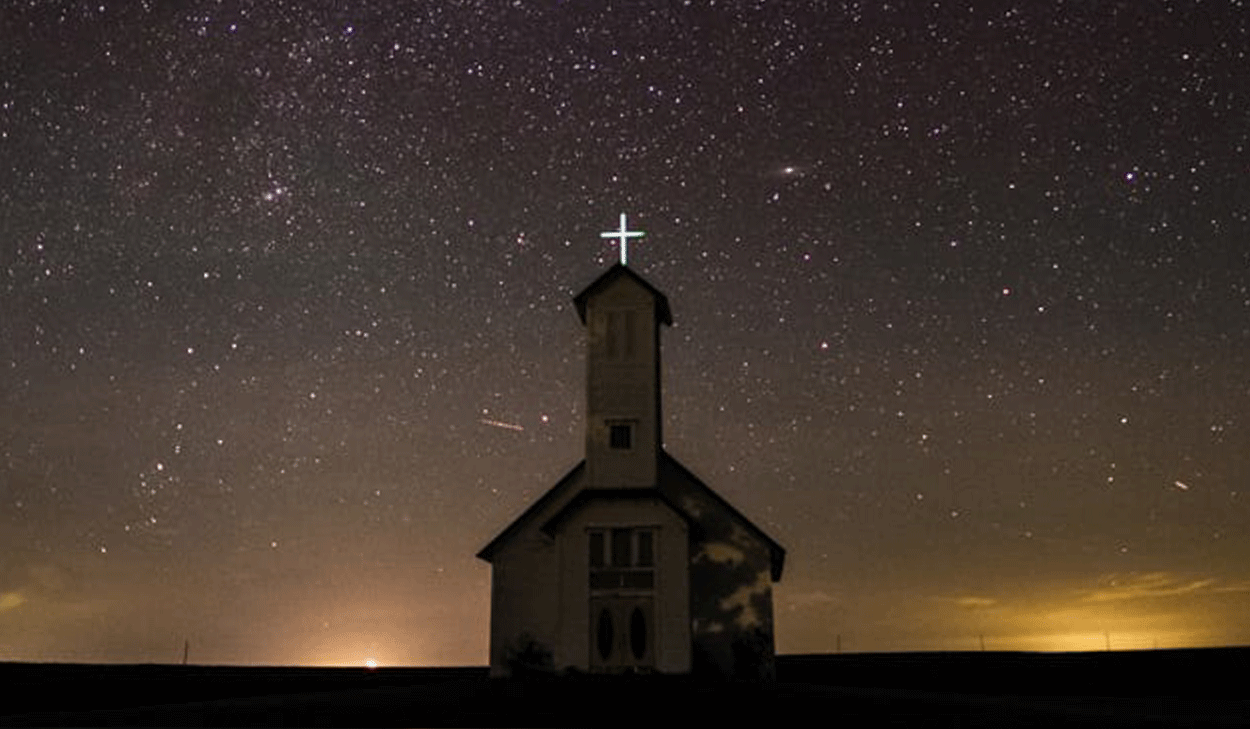 Church under starry sky